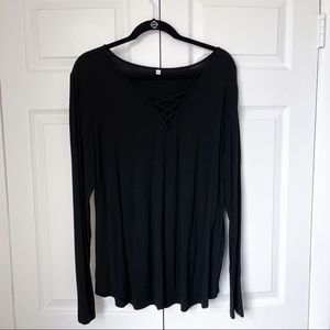 Crisscross Long Sleeve Black Top
